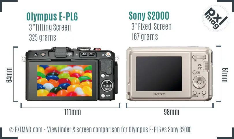 Olympus E-PL6 vs Sony S2000 Screen and Viewfinder comparison