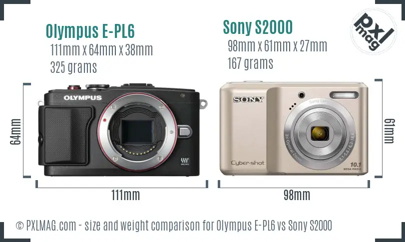 Olympus E-PL6 vs Sony S2000 size comparison