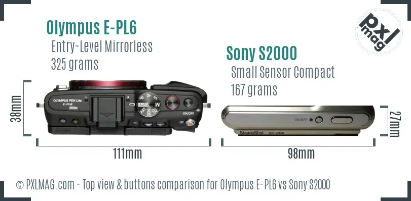 Olympus E-PL6 vs Sony S2000 top view buttons comparison