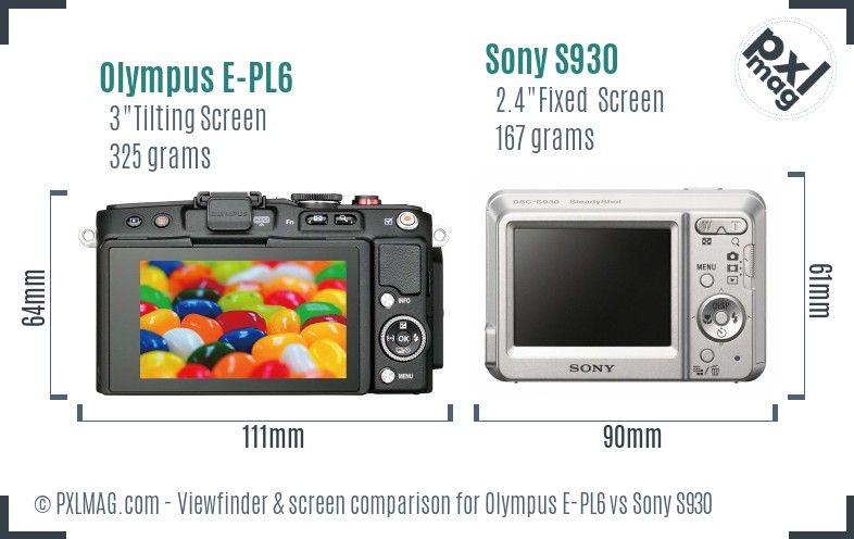 Olympus E-PL6 vs Sony S930 Screen and Viewfinder comparison