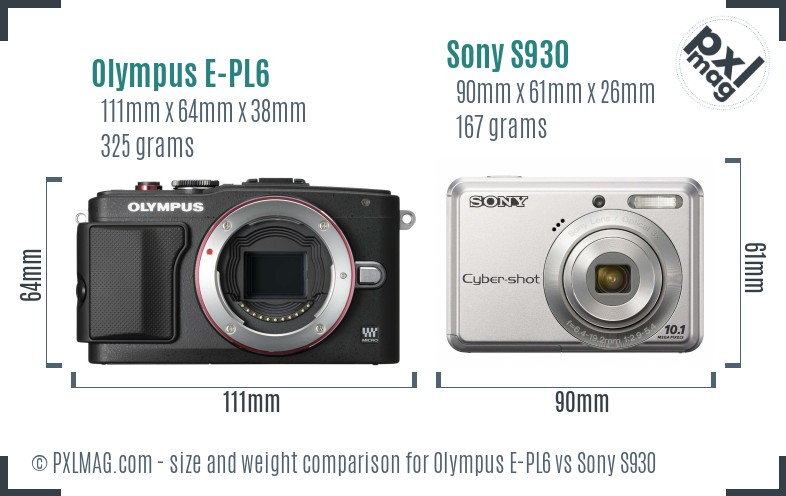 Olympus E-PL6 vs Sony S930 size comparison