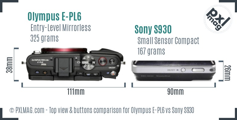 Olympus E-PL6 vs Sony S930 top view buttons comparison