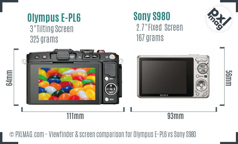 Olympus E-PL6 vs Sony S980 Screen and Viewfinder comparison