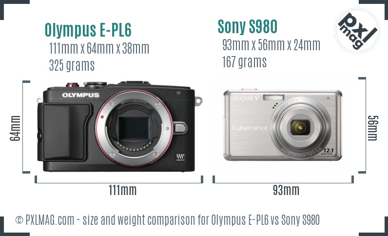 Olympus E-PL6 vs Sony S980 size comparison Olympus E-PL6 vs Sony S980 size comparison