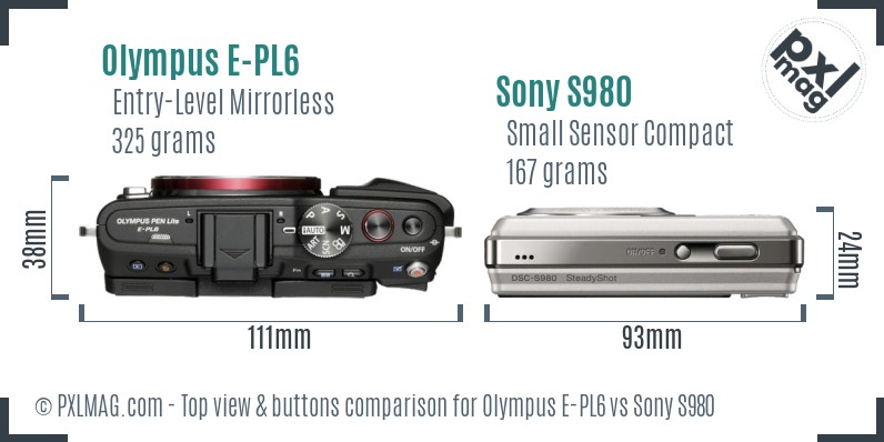 Olympus E-PL6 vs Sony S980 top view buttons comparison