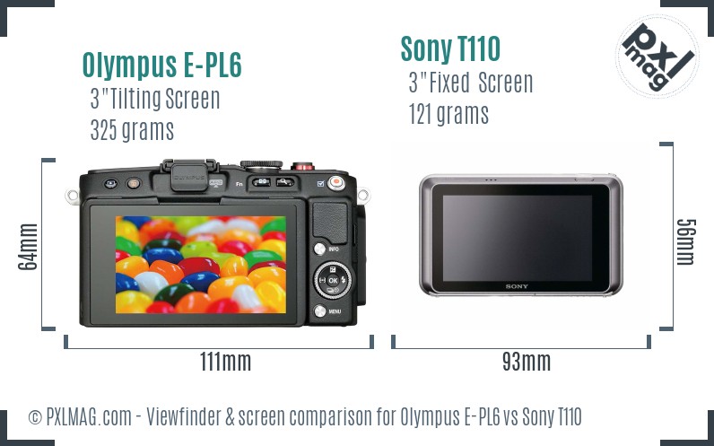 Olympus E-PL6 vs Sony T110 Screen and Viewfinder comparison