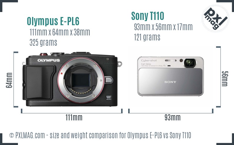 Olympus E-PL6 vs Sony T110 size comparison