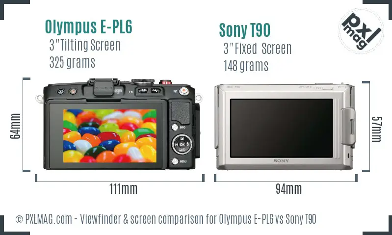 Olympus E-PL6 vs Sony T90 Screen and Viewfinder comparison