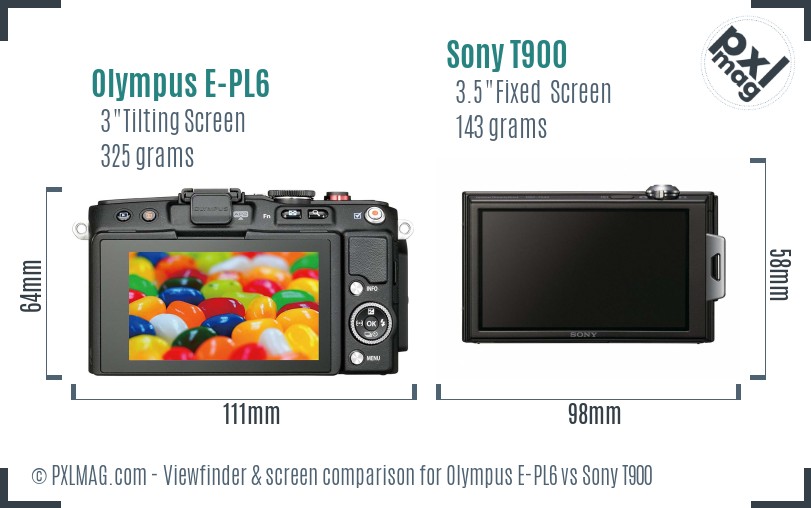 Olympus E-PL6 vs Sony T900 Screen and Viewfinder comparison