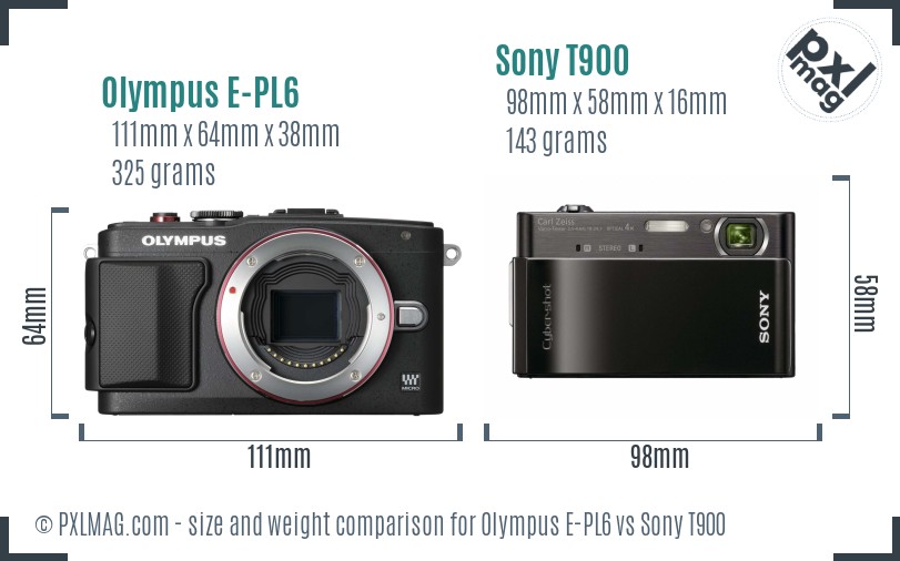 Olympus E-PL6 vs Sony T900 size comparison