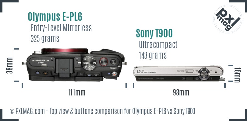 Olympus E-PL6 vs Sony T900 top view buttons comparison