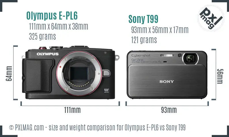 Olympus E-PL6 vs Sony T99 size comparison Olympus E-PL6 vs Sony T99 size comparison
