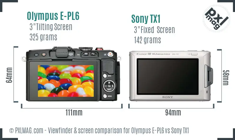 Olympus E-PL6 vs Sony TX1 Screen and Viewfinder comparison