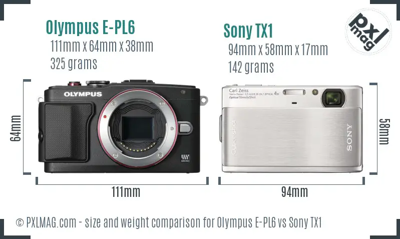 Olympus E-PL6 vs Sony TX1 size comparison