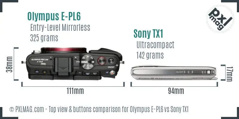 Olympus E-PL6 vs Sony TX1 top view buttons comparison