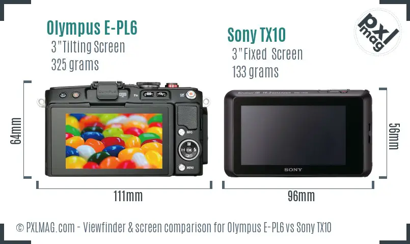 Olympus E-PL6 vs Sony TX10 Screen and Viewfinder comparison