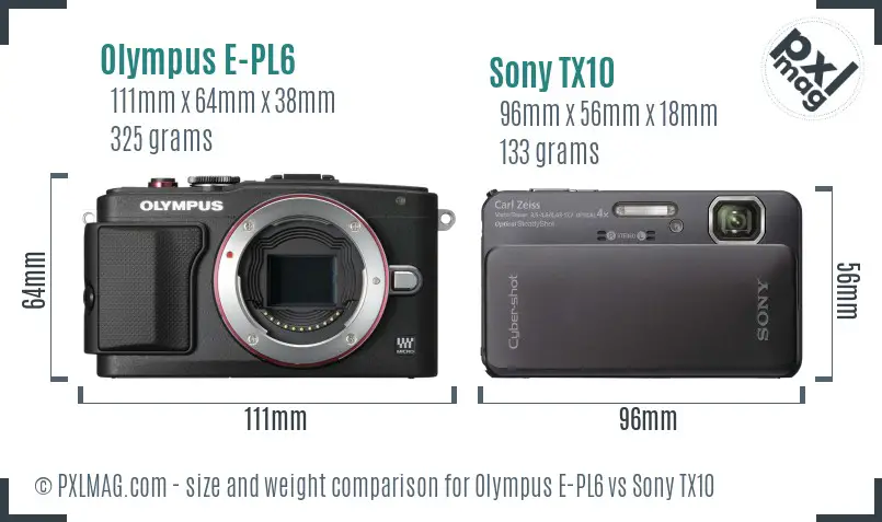Olympus E-PL6 vs Sony TX10 size comparison