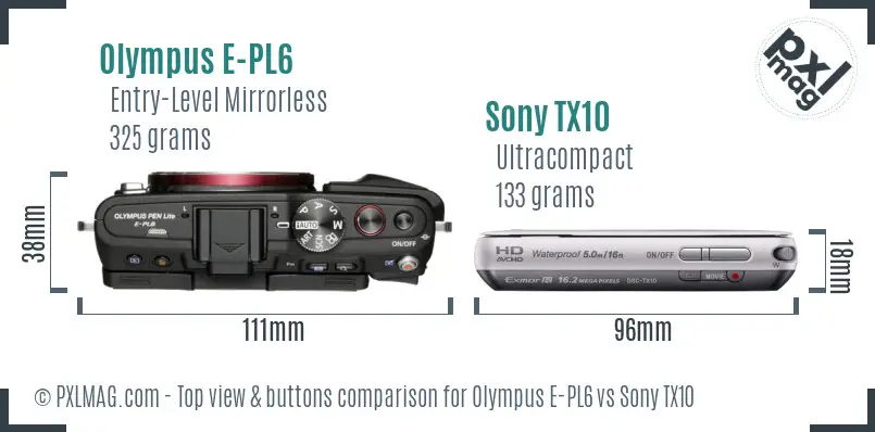 Olympus E-PL6 vs Sony TX10 top view buttons comparison
