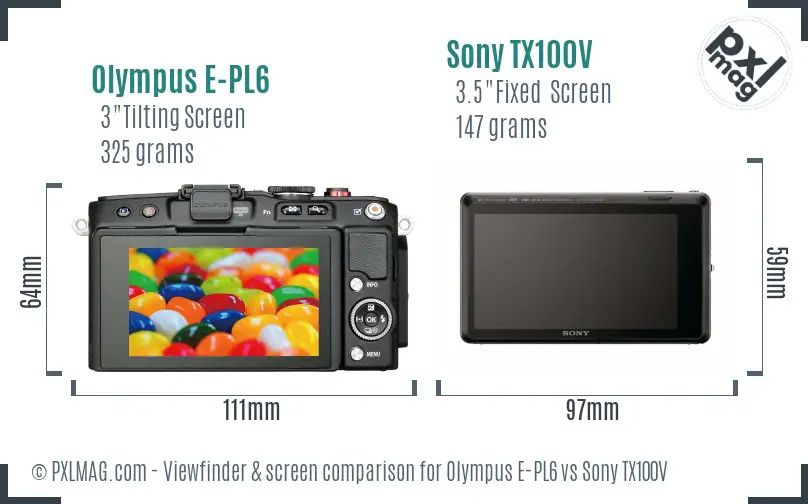 Olympus E-PL6 vs Sony TX100V Screen and Viewfinder comparison