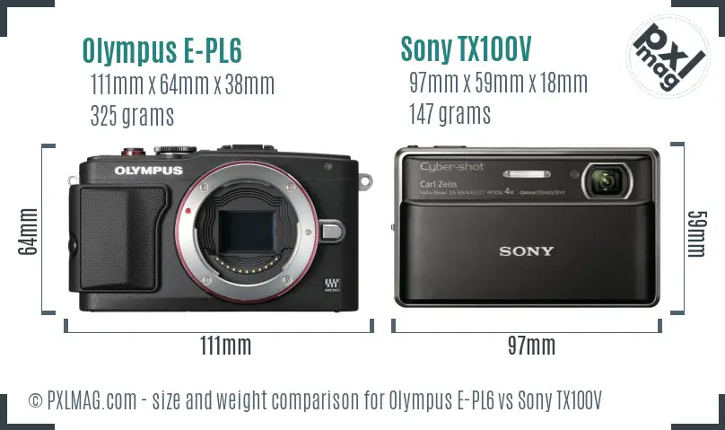 Olympus E-PL6 vs Sony TX100V size comparison