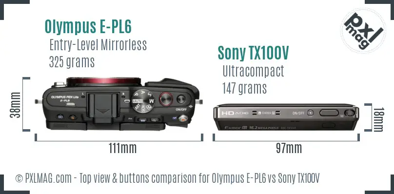 Olympus E-PL6 vs Sony TX100V top view buttons comparison