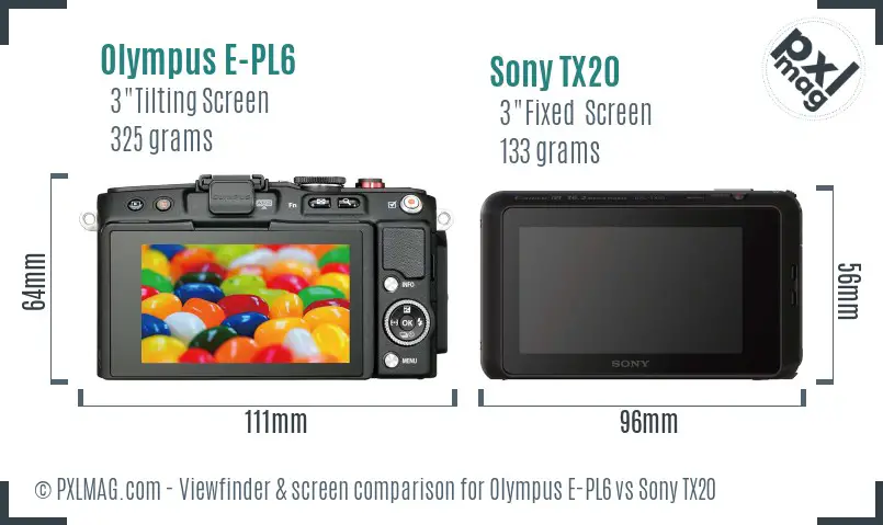 Olympus E-PL6 vs Sony TX20 Screen and Viewfinder comparison