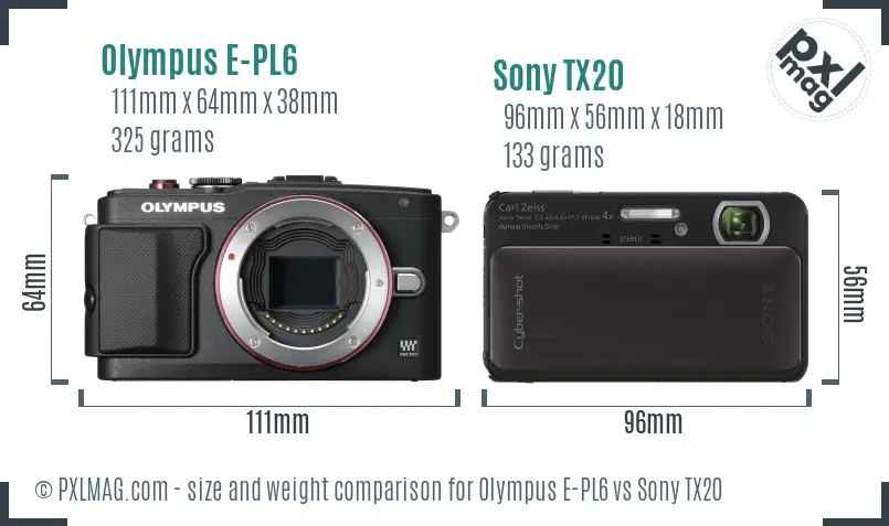 Olympus E-PL6 vs Sony TX20 size comparison