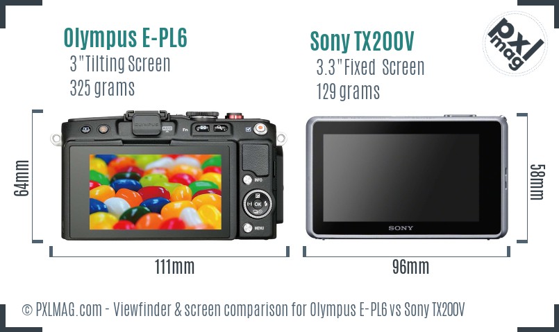 Olympus E-PL6 vs Sony TX200V Screen and Viewfinder comparison