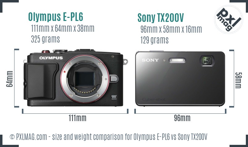 Olympus E-PL6 vs Sony TX200V size comparison