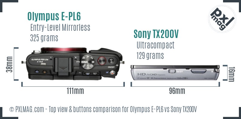 Olympus E-PL6 vs Sony TX200V top view buttons comparison