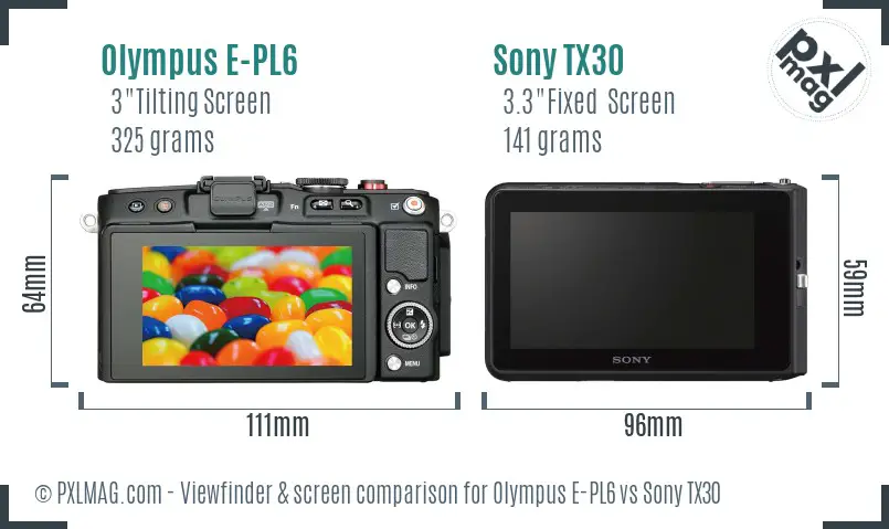 Olympus E-PL6 vs Sony TX30 Screen and Viewfinder comparison