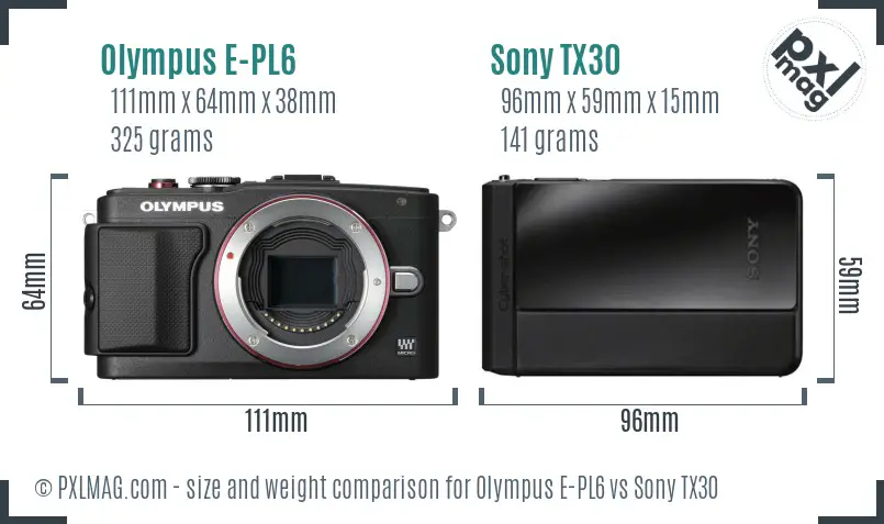 Olympus E-PL6 vs Sony TX30 size comparison