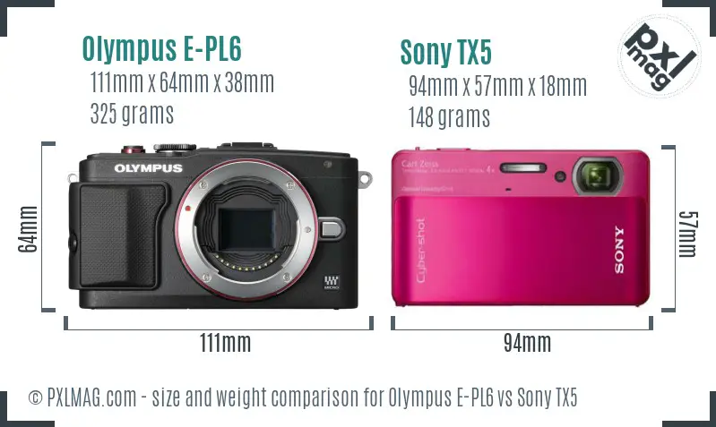 Olympus E-PL6 vs Sony TX5 size comparison
