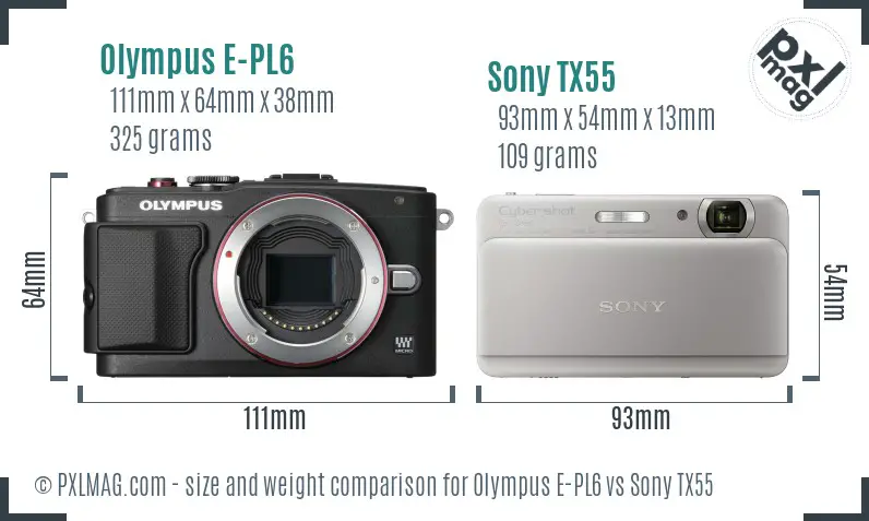 Olympus E-PL6 vs Sony TX55 size comparison Olympus E-PL6 vs Sony TX55 size comparison
