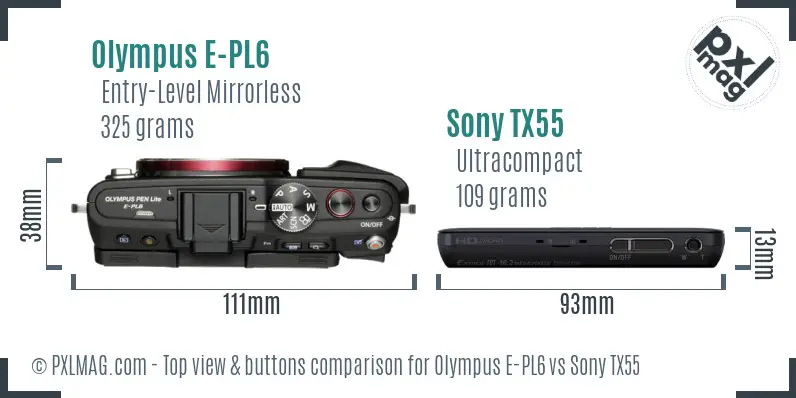 Olympus E-PL6 vs Sony TX55 top view buttons comparison Olympus E-PL6 vs Sony TX55 top view buttons comparison
