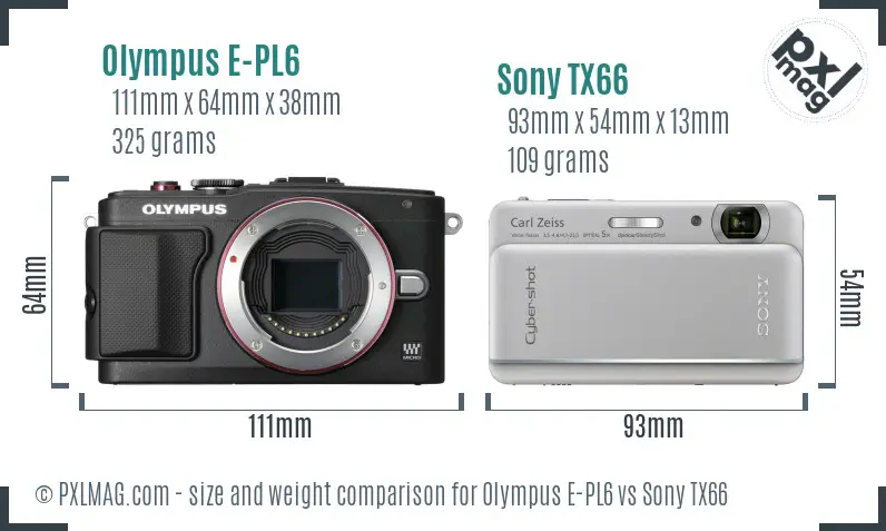 Olympus E-PL6 vs Sony TX66 size comparison