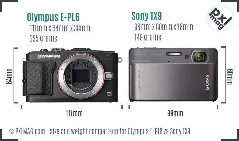 Olympus E-PL6 vs Sony TX9 size comparison
