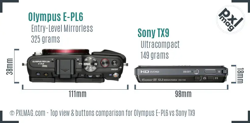 Olympus E-PL6 vs Sony TX9 top view buttons comparison