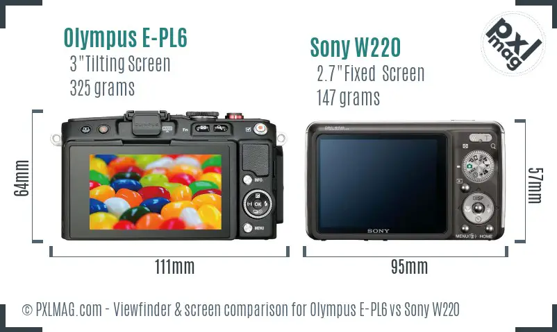 Olympus E-PL6 vs Sony W220 Screen and Viewfinder comparison Olympus E-PL6 vs Sony W220 Screen and Viewfinder comparison