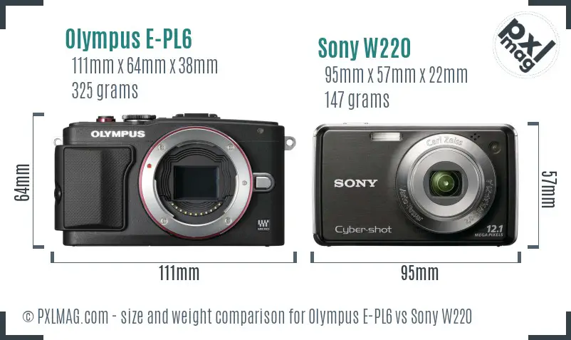 Olympus E-PL6 vs Sony W220 size comparison Olympus E-PL6 vs Sony W220 size comparison