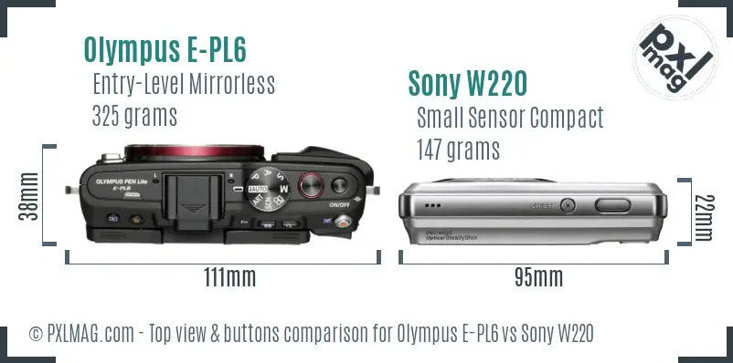 Olympus E-PL6 vs Sony W220 top view buttons comparison Olympus E-PL6 vs Sony W220 top view buttons comparison