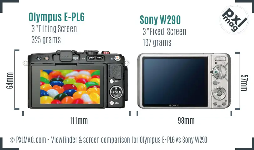 Olympus E-PL6 vs Sony W290 Screen and Viewfinder comparison