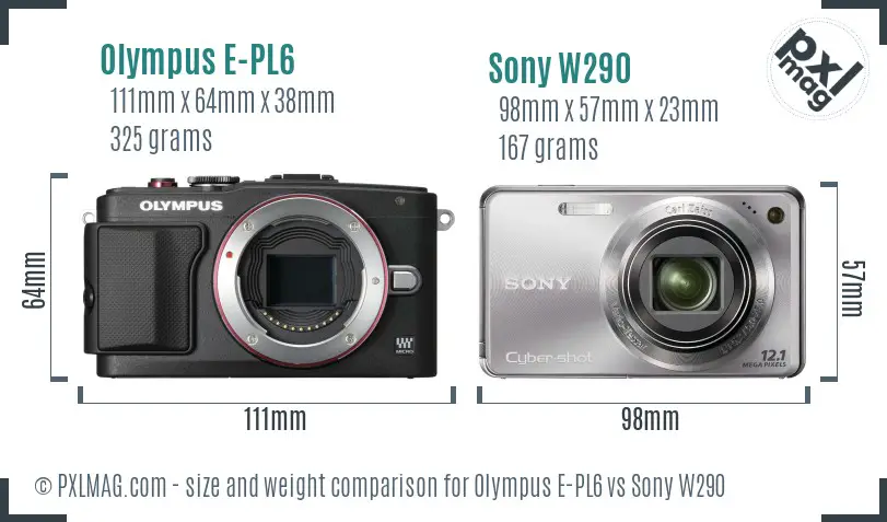 Olympus E-PL6 vs Sony W290 size comparison