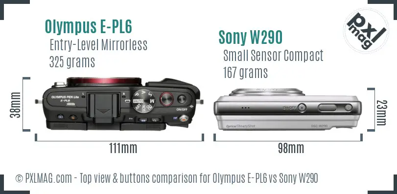 Olympus E-PL6 vs Sony W290 top view buttons comparison