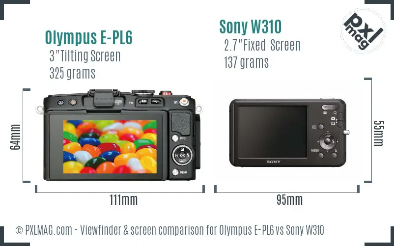 Olympus E-PL6 vs Sony W310 Screen and Viewfinder comparison Olympus E-PL6 vs Sony W310 Screen and Viewfinder comparison