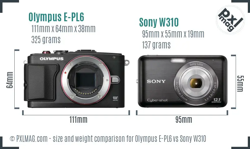 Olympus E-PL6 vs Sony W310 size comparison Olympus E-PL6 vs Sony W310 size comparison