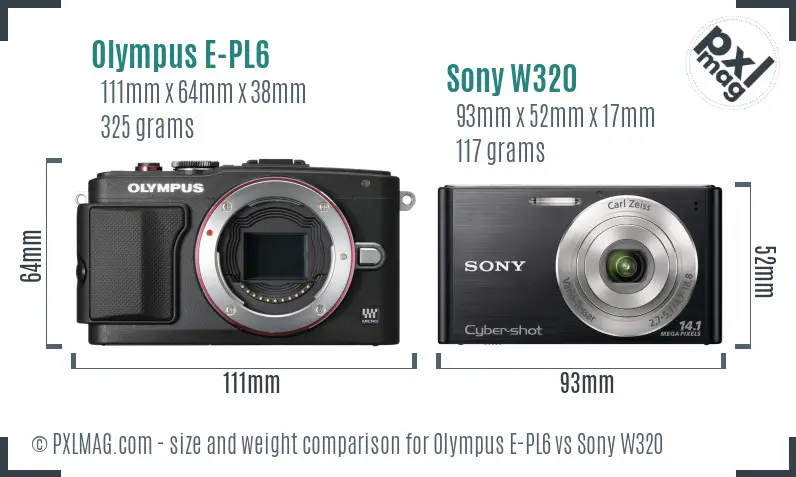Olympus E-PL6 vs Sony W320 size comparison
