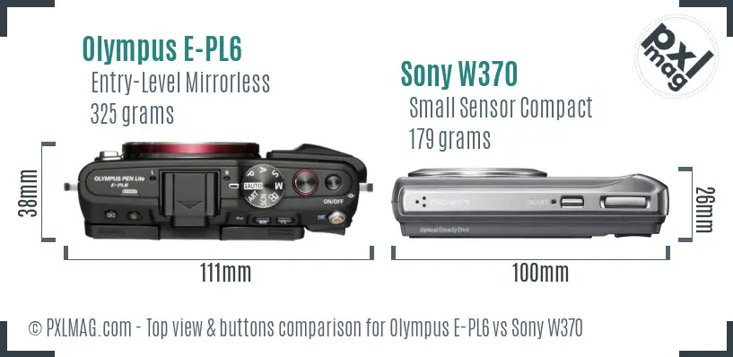 Olympus E-PL6 vs Sony W370 top view buttons comparison Olympus E-PL6 vs Sony W370 top view buttons comparison