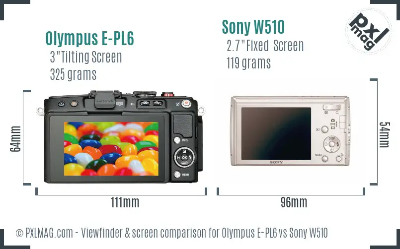 Olympus E-PL6 vs Sony W510 Screen and Viewfinder comparison