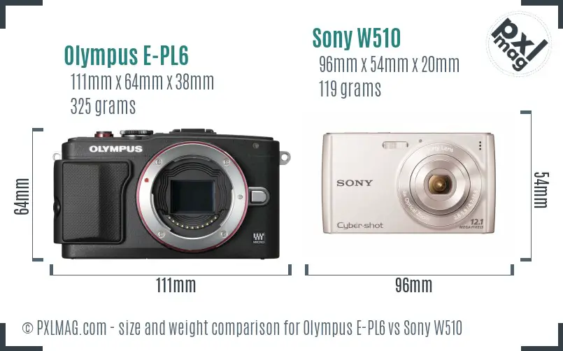 Olympus E-PL6 vs Sony W510 size comparison